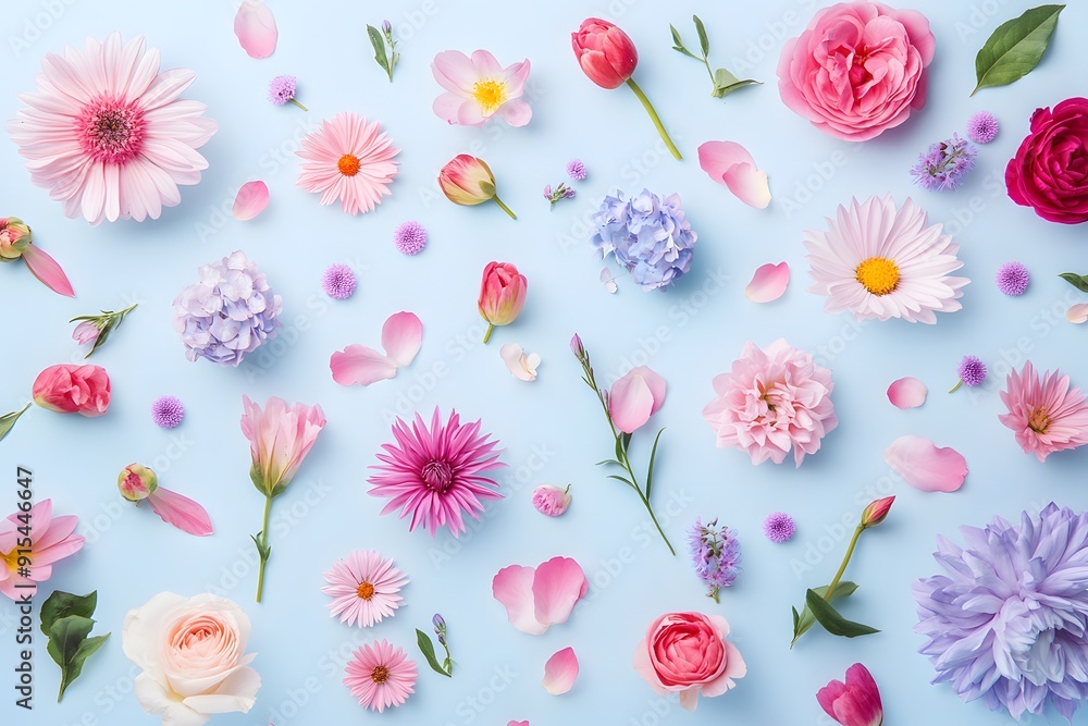 Floral Arrangement on a Light Blue Background Floral Arrangement on a Light Blue Background