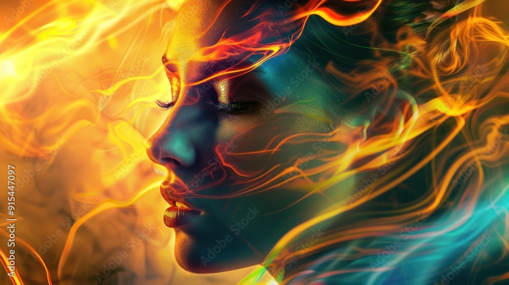 Mystical Portrait With Fiery Abstract Background Mystical Portrait With Fiery Abstract Background
