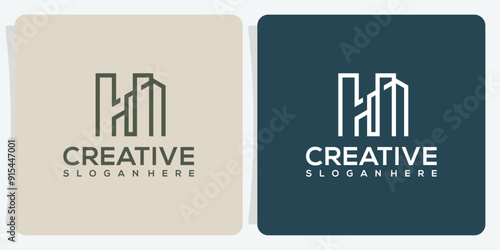 collection of H logo designs with skyscrapers