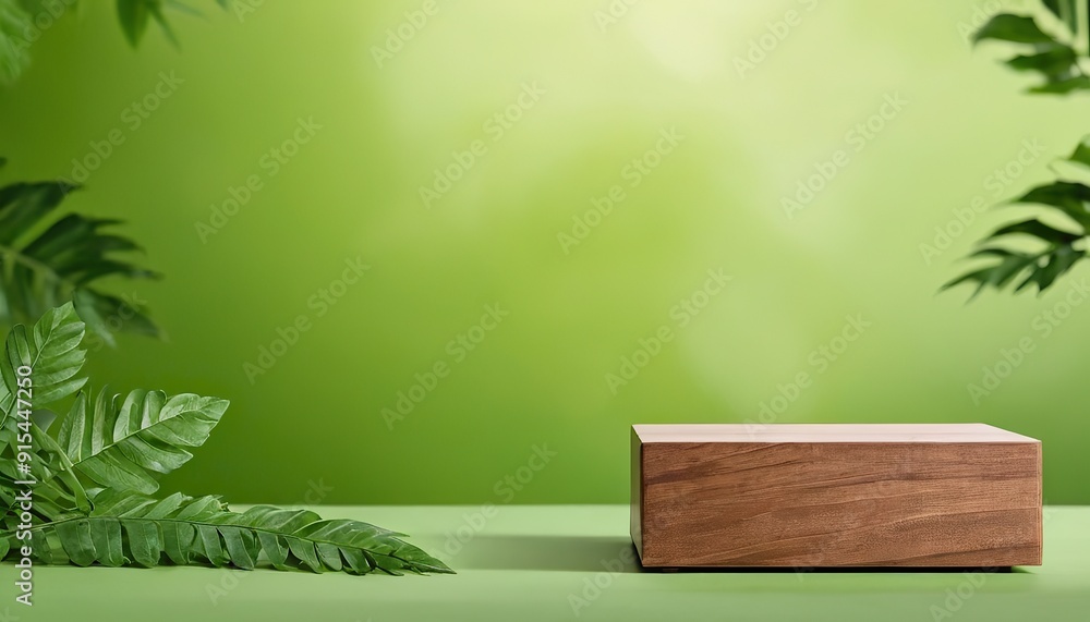 Abstract minimal scene on pastel background with cylinder podium and leaves. Stage mockup showcase for product, banner, sale, presentation, cosmetic and discount 305