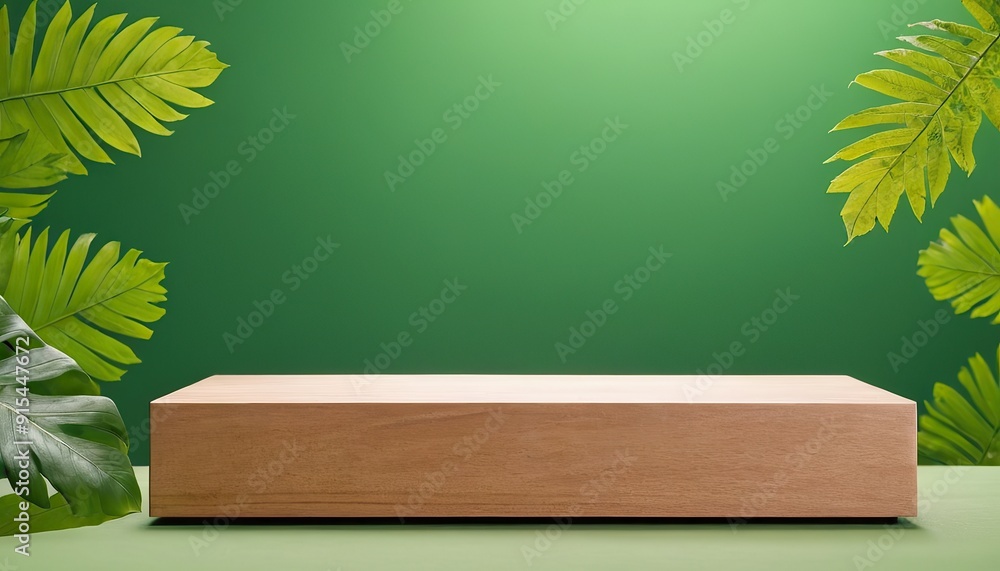Wooden Podium with Blurred Nature Leaves 303 Wooden Podium with Blurred Nature Leaves 303