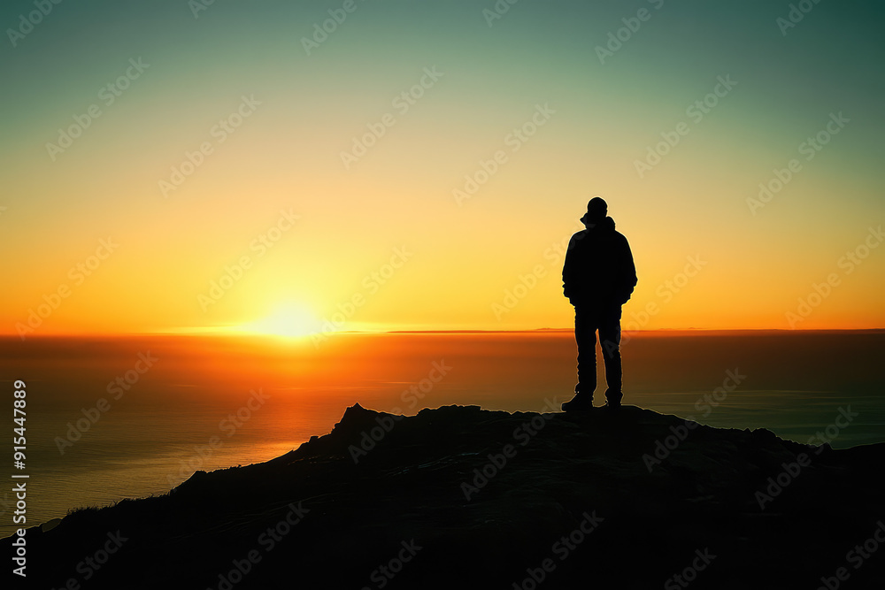 A Lone Figure, Standing at Dawn, Embracing the Serenity of a New Day A Lone Figure, Standing at Dawn, Embracing the Serenity of a New Day