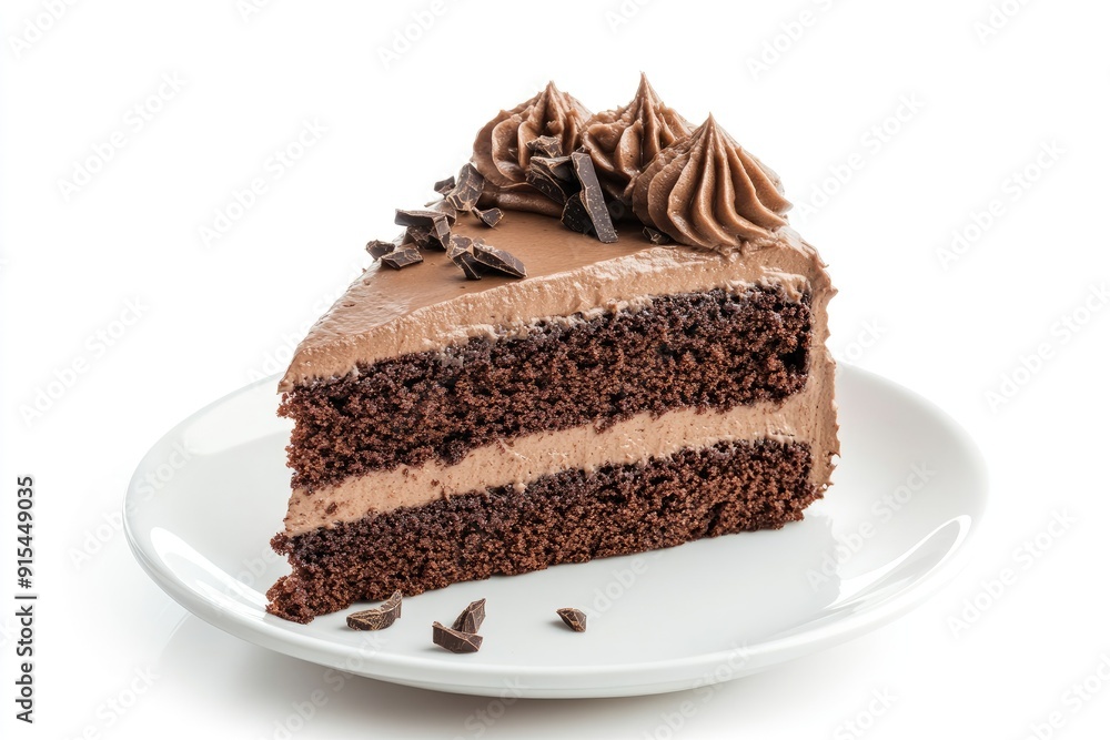 Chocolate Cake Slice with Frosting and Chocolate Shavings Chocolate Cake Slice with Frosting and Chocolate Shavings