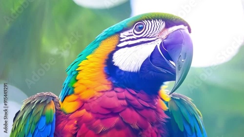 Close-up showing a colorful parrot footage photo