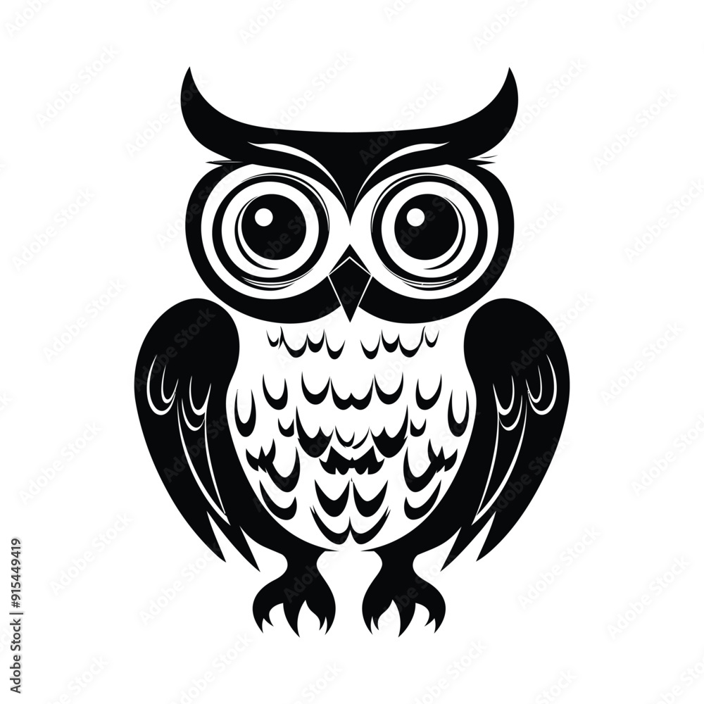 Owl Black and White Isolated Icon Vector illustration, Feathered Friend Vector Symbol Enigmatic Owl Logo Concept Owl Black and White Isolated Icon Vector illustration, Feathered Friend Vector Symbol Enigmatic Owl Logo Concept