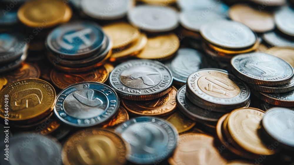 A scattered yet organized pile of Euro coins, some stacked, showcasing the diversity in currency handling