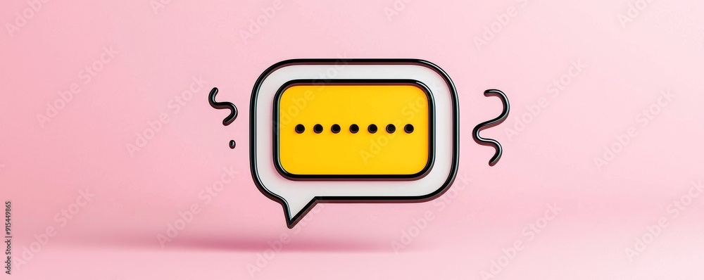 Yellow speech bubble with black dots and border on pink background for communication and messaging concepts Yellow speech bubble with black dots and border on pink background for communication and messaging concepts