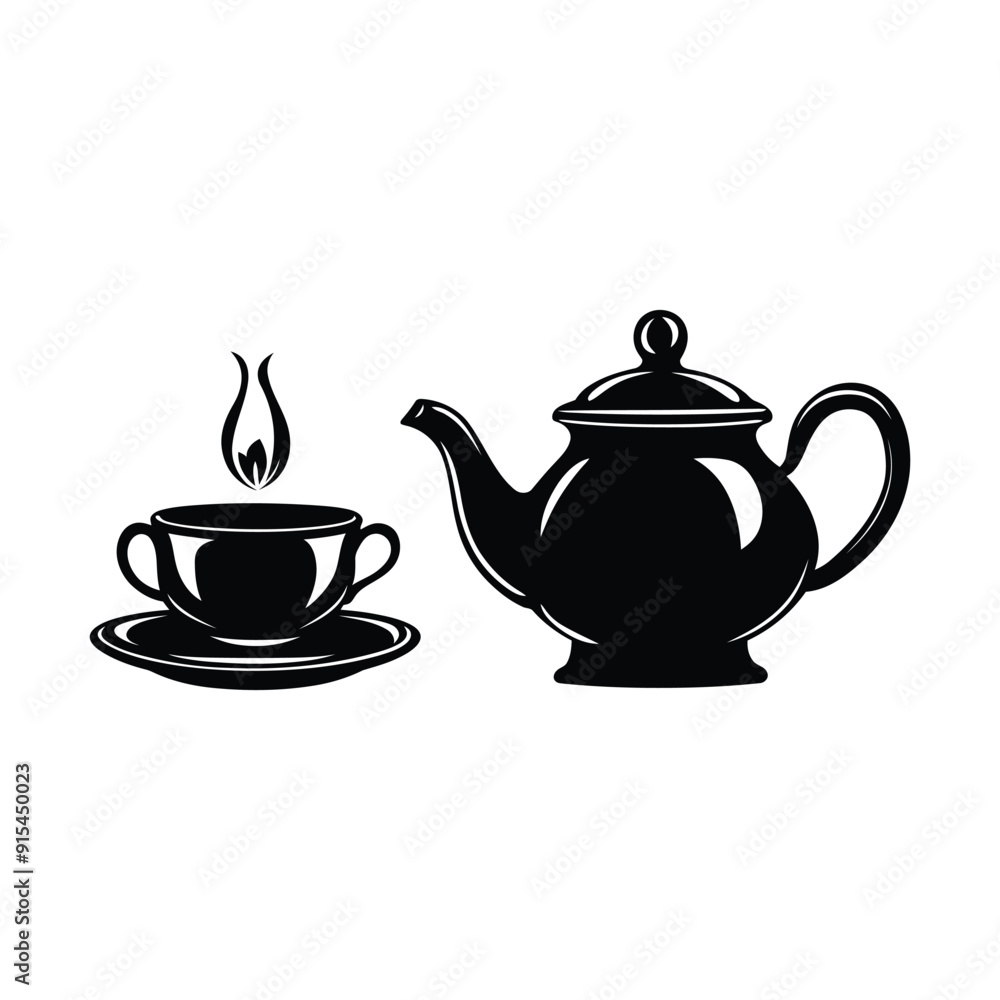 Minimalist teapot with Tea cup icon vector silhouette on white background,tea High Quality Vector Logo Vector illustration ideal for T shirt graphic Minimalist teapot with Tea cup icon vector silhouette on white background,tea High Quality Vector Logo Vector illustration ideal for T shirt graphic