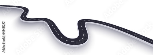 3d winding road on a white isolated background. Road way location infographic template, simple curved road vector illustration