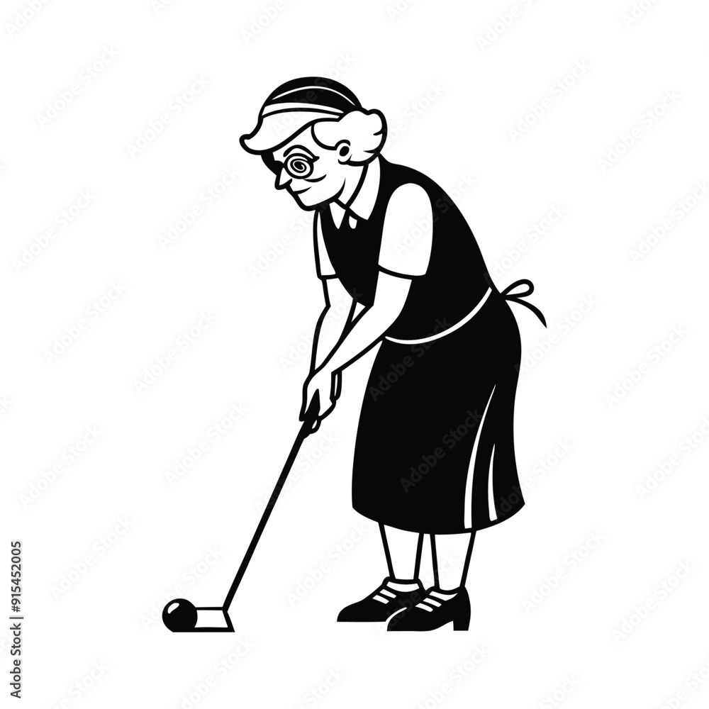 Cute Grandma Character Design, Golf player cartoon vector illustration Flat design, Golf female golfer with a club isolated coloring vector Cute Grandma Character Design, Golf player cartoon vector illustration Flat design, Golf female golfer with a club isolated coloring vector