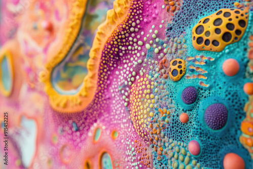 Vibrant Close-Up of Dynamic Cellular Structures in a Kaleidoscope of Colors photo