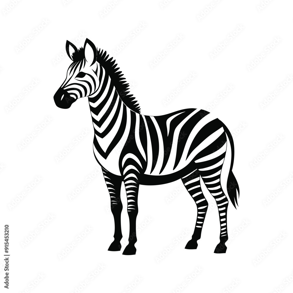 Zebra head logo vector illustration. Front view silhouette African zebra portrait striped black and white skin typography design element, Zebra silhouette isolated on white background Zebra head logo vector illustration. Front view silhouette African zebra portrait striped black and white skin typography design element, Zebra silhouette isolated on white background