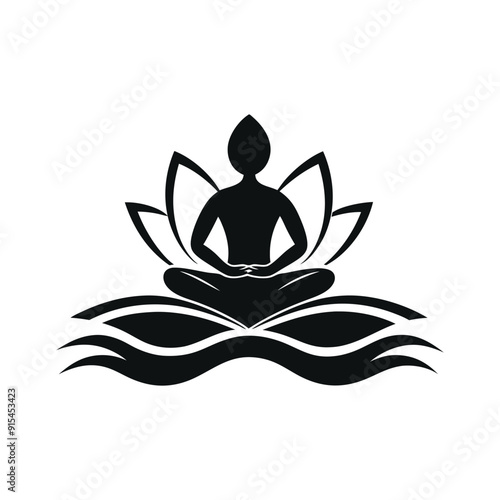 Body massage logo vector illustration on a white background, Lord buddha vector illustration for logos tattoos stickers and wall decors, Yoga Lotus Logo Icon Black and White Drawing