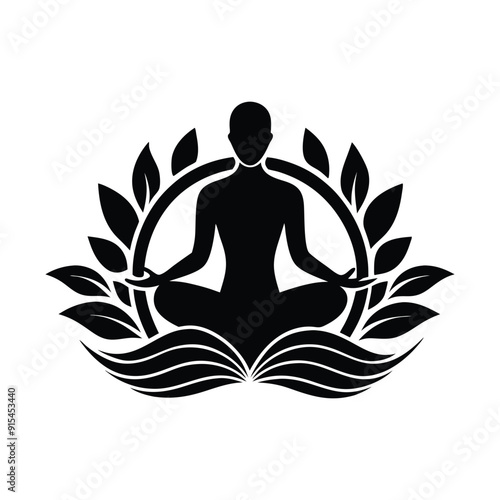 Body massage logo vector illustration on a white background, Lord buddha vector illustration for logos tattoos stickers and wall decors, Yoga Lotus Logo Icon Black and White Drawing
