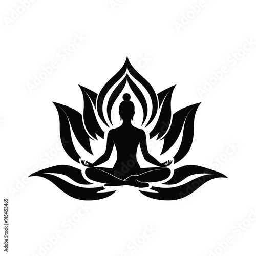 Body massage logo vector illustration on a white background, Lord buddha vector illustration for logos tattoos stickers and wall decors, Yoga Lotus Logo Icon Black and White Drawing