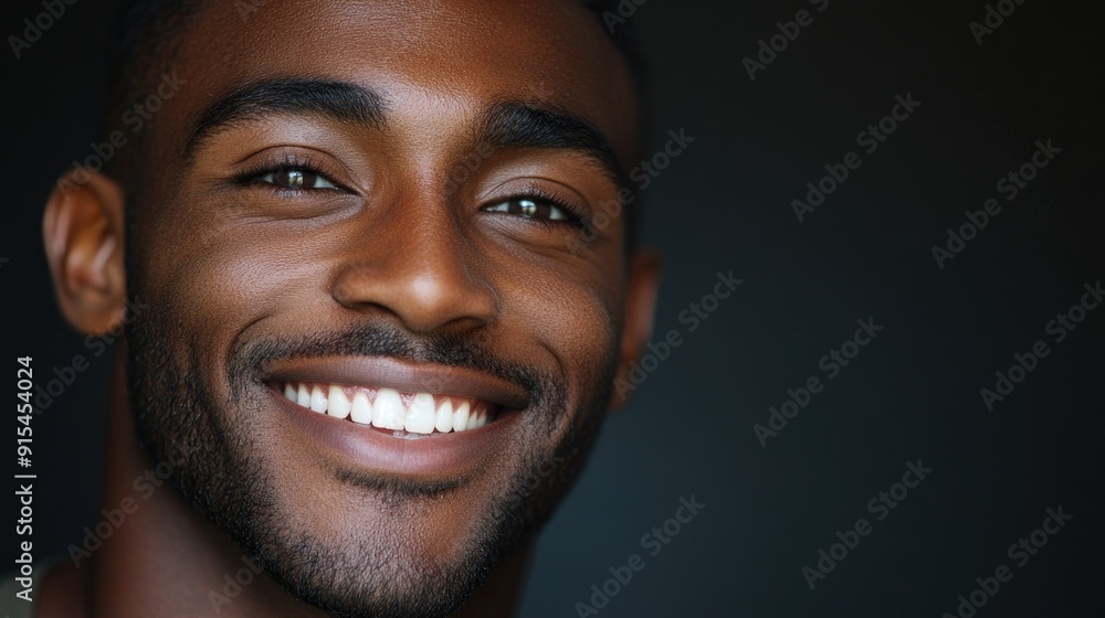 Smiling black guy face portrait at dark studio background Smiling black guy face portrait at dark studio background