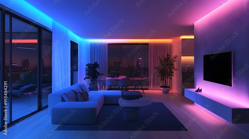 Intelligent Smart Lights Changing Colors to Set the Perfect Mood in Modern Home Automation Intelligent Smart Lights Changing Colors to Set the Perfect Mood in Modern Home Automation