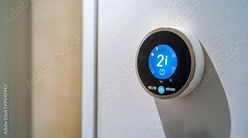 Smart Thermostat Adjusting Temperature for Connected Home Energy Efficiency