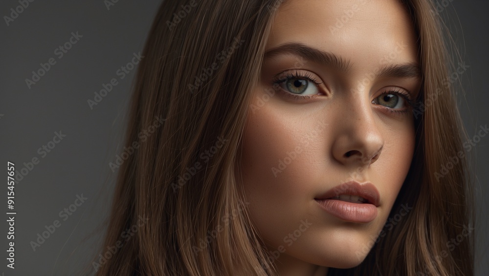 Close-up portrait of a young woman with intense gaze Close-up portrait of a young woman with intense gaze