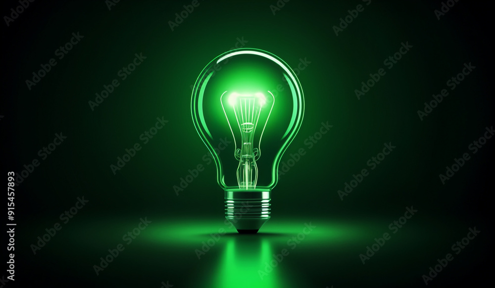 Green holographic glowing lightbulb with copy space. Green holographic glowing lightbulb with copy space.