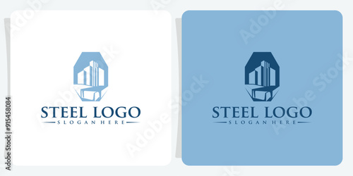 Steel fabrication logo design with skyscraper