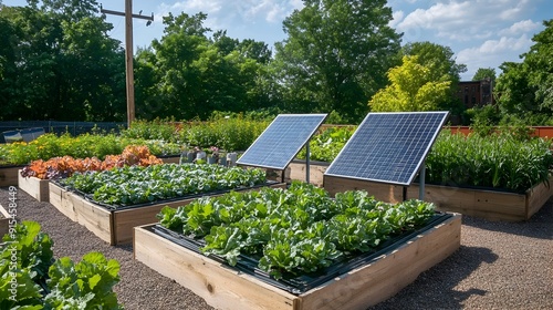 Solar-Powered Raised Bed Garden with Renewable Energy and Eco-Friendly Cultivation photo