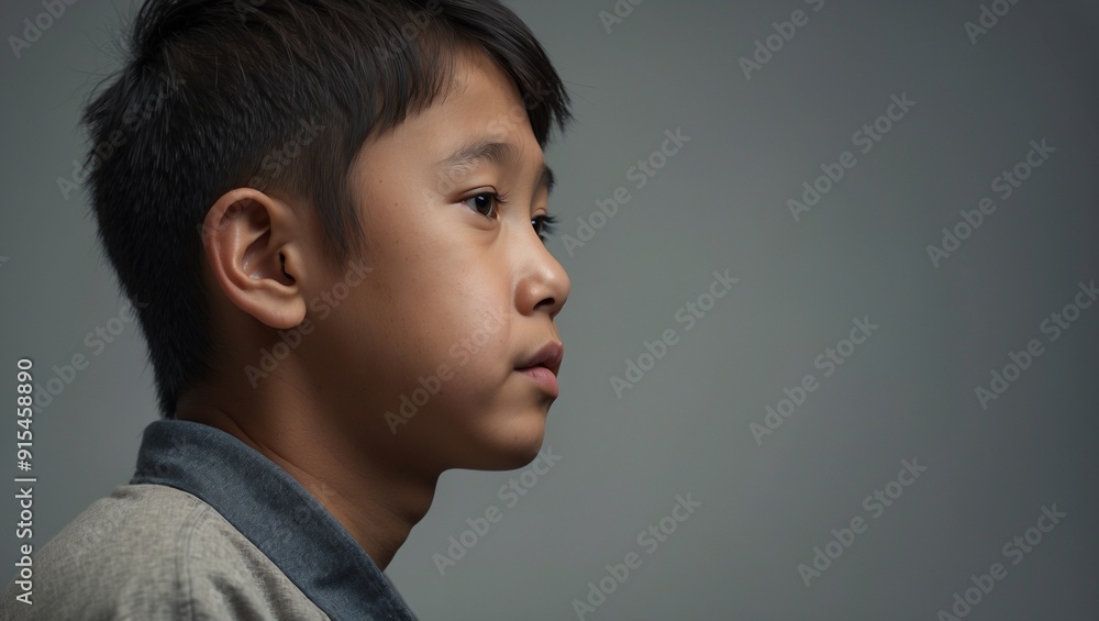 Portrait of a young boy in profile, facing right Portrait of a young boy in profile, facing right