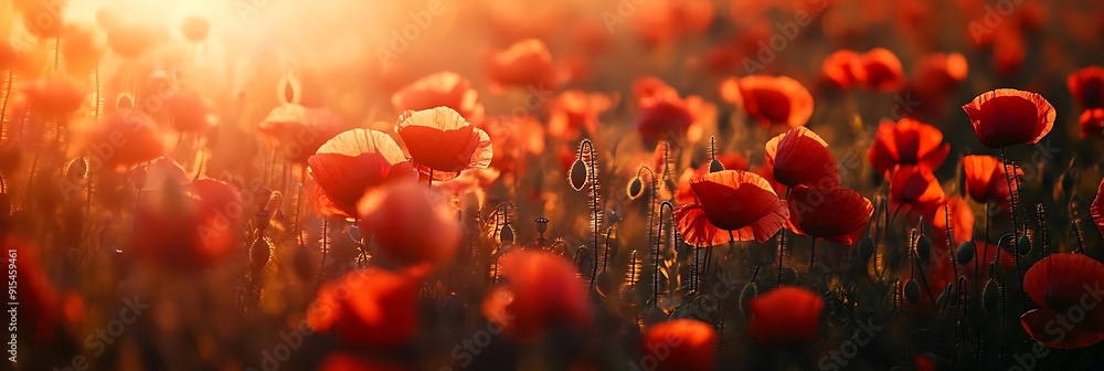 Red Poppy Field at Sunset - A Realistic Photograph Red Poppy Field at Sunset - A Realistic Photograph