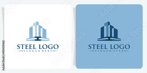 Steel fabrication logo design with skyscraper