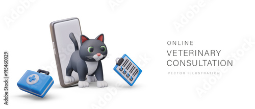 Concept of online veterinary consultation. Advertising of phone application services