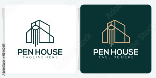 Pencil house logo template, modern simple creative line icon