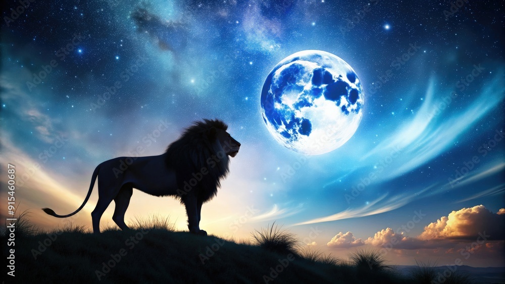 Majestic lion silhouetted against the night sky , wildlife, predator, nocturnal, King of the jungle, roaring, courage, strength Majestic lion silhouetted against the night sky , wildlife, predator, nocturnal, King of the jungle, roaring, courage, strength