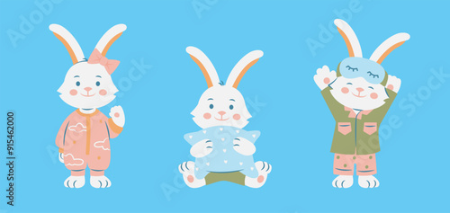 Cute bunnies in pajamas with bedtime theme