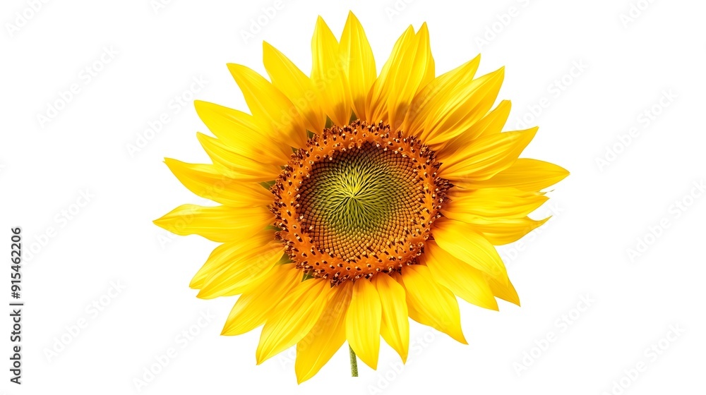 Fototapeta premium Vibrant Sunflower Blooming in Stark White Backdrop with Intricate Petal Texture