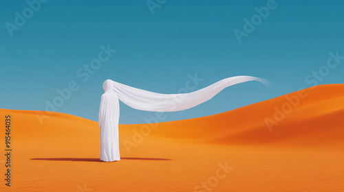 Spirit casting a protective spell in a wind-swept desert plain, [supernatural safeguard] photo