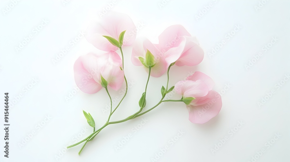 Elegant Pastel Aerial Shot of Sweet Pea Flower on Minimalist White Background Elegant Pastel Aerial Shot of Sweet Pea Flower on Minimalist White Background