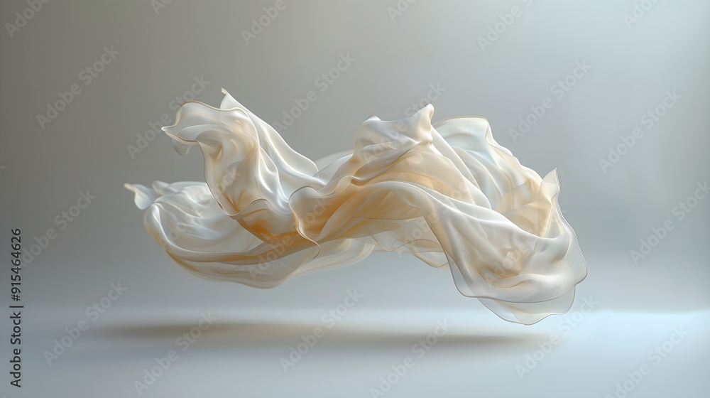 Fluttering white silk fabric, flowing beige fabric on a gray background. Smooth, elegant satin in a neutral shade sways in graceful waves of folds. White curtain. Fluttering white silk fabric, flowing beige fabric on a gray background. Smooth, elegant satin in a neutral shade sways in graceful waves of folds. White curtain.