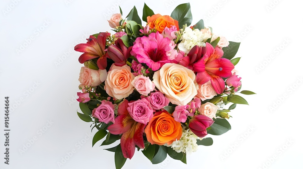Vibrant Mixed Floral Bouquet Elegantly Arranged Against White Backdrop Vibrant Mixed Floral Bouquet Elegantly Arranged Against White Backdrop