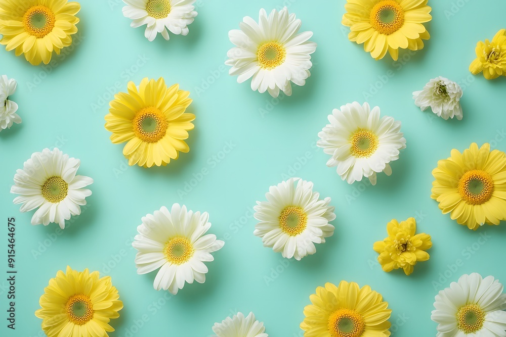Floral Pattern on Turquoise Background Floral Pattern on Turquoise Background