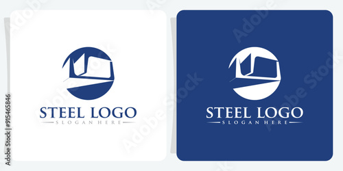 Steel beam, factory metal industrial girder cutout logo design for production