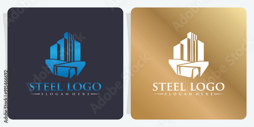 Steel logo vector illustration with building suitable for your business company