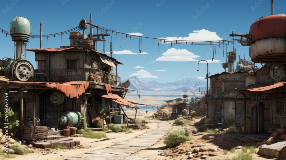 A Rustic, Futuristic Street in a Desert Town A Rustic, Futuristic Street in a Desert Town