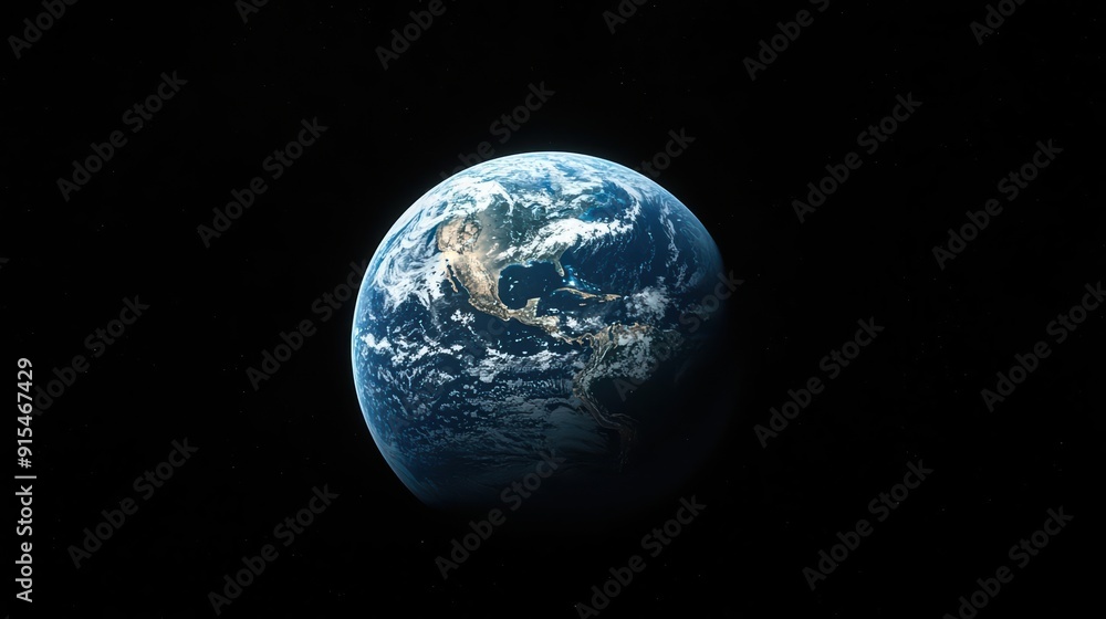 Naklejka premium Ethereal view of Earth with sunrise from space, isolated on black background, copy space, poster for AD, celestial rays, highresolution, cosmic imagery