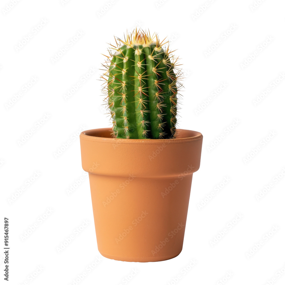 A small cactus plant in a terracotta pot. The cactus has green stems and white spines. The plant is isolated on a black background. A small cactus plant in a terracotta pot. The cactus has green stems and white spines. The plant is isolated on a black background.