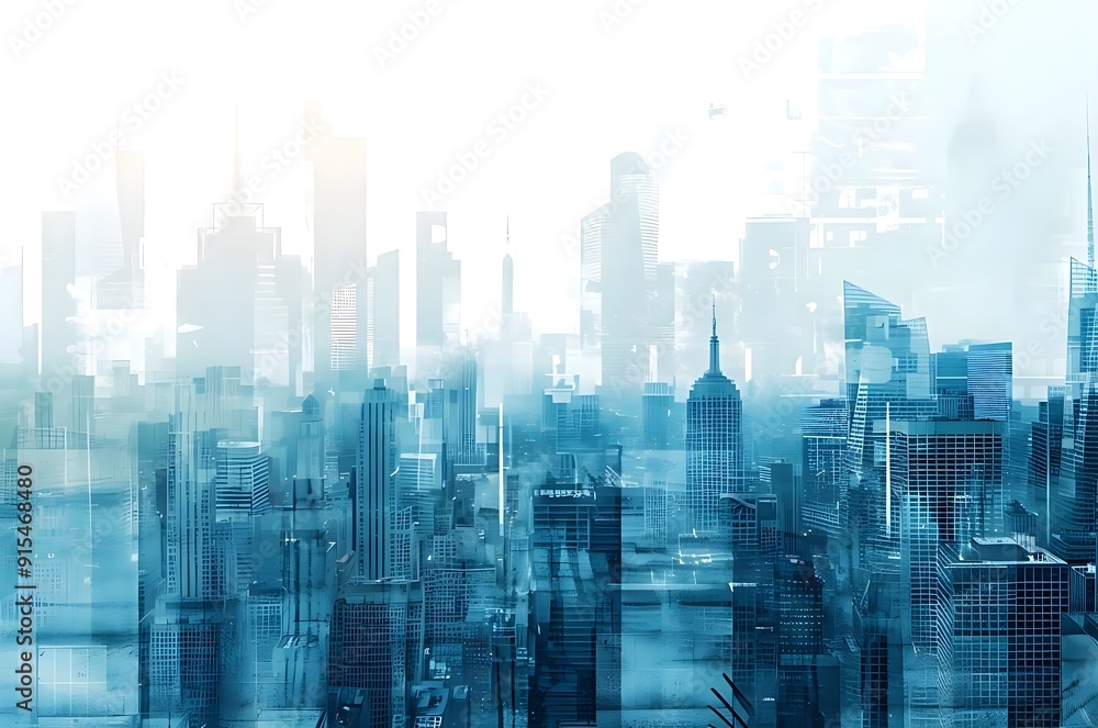 Futuristic Cityscape with Blue Tones and High-Rise Buildings Futuristic Cityscape with Blue Tones and High-Rise Buildings