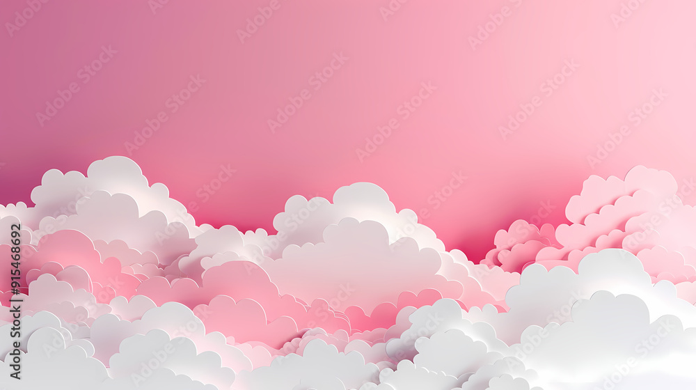 Horizontal banner with pink sky and paper cut clouds Horizontal banner with pink sky and paper cut clouds