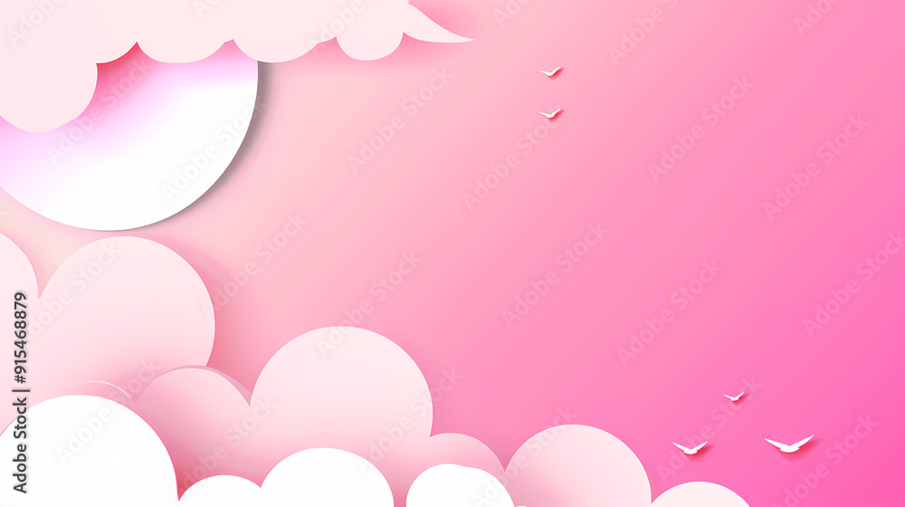 Horizontal banner with pink sky and paper cut clouds Horizontal banner with pink sky and paper cut clouds
