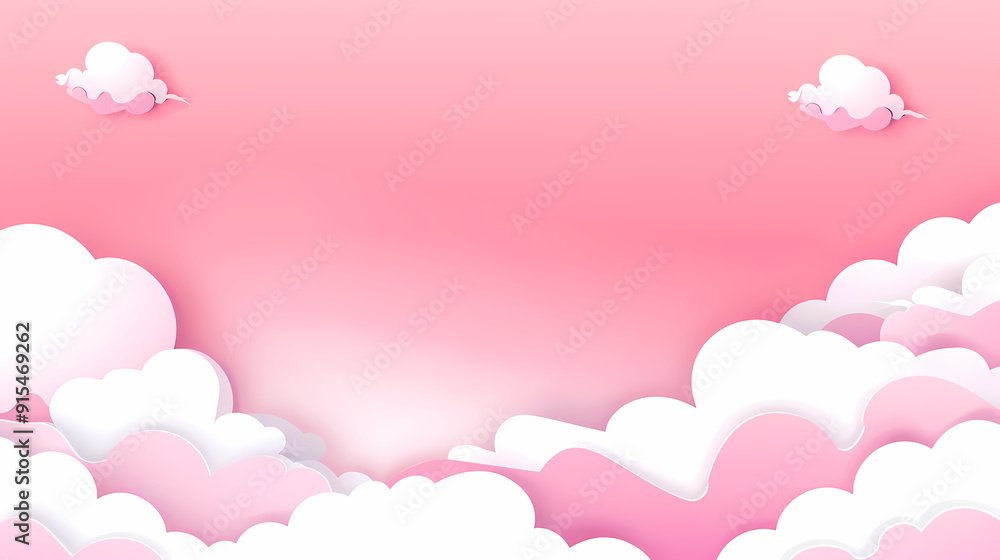 Horizontal banner with pink sky and paper cut clouds Horizontal banner with pink sky and paper cut clouds