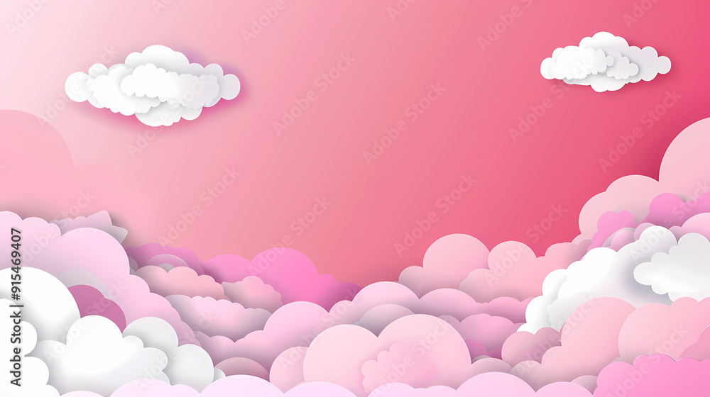 Horizontal banner with pink sky and paper cut clouds Horizontal banner with pink sky and paper cut clouds