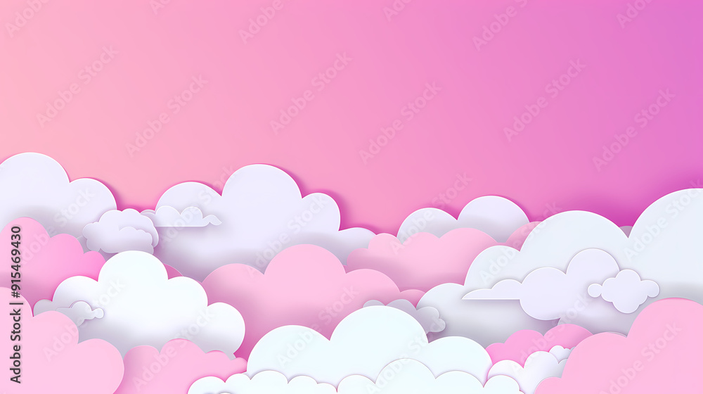 Horizontal banner with pink sky and paper cut clouds Horizontal banner with pink sky and paper cut clouds